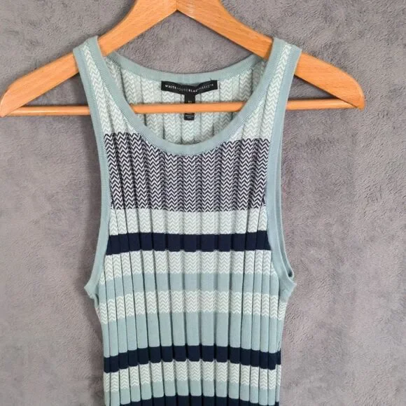 White House Black Market Midi Dress XL Tank Stretch Green Coastal Chevron Stripe - Picture 3 of 8